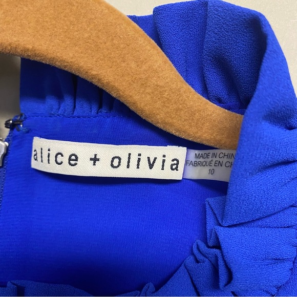 Alice + Olivia Women’s Elsa Dress Size 10 Ruffle Trim Shift Ultramarine Designer - Picture 6 of 10